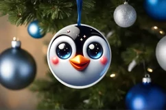 Christmas Penguin Round Ornament Sublimation PNG Product Image 1