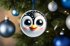 Christmas Penguin Round Ornament Sublimation PNG Product Image 3