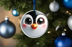Christmas Penguin Round Ornament Sublimation PNG Product Image 3