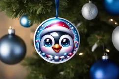 Christmas Penguin Round Ornament Sublimation PNG Product Image 3