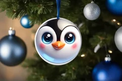 Christmas Penguin Round Ornament Sublimation PNG Product Image 1