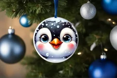 Christmas Penguin Round Ornament Sublimation PNG Product Image 1