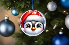 Christmas Penguin Round Ornament Sublimation PNG Product Image 3
