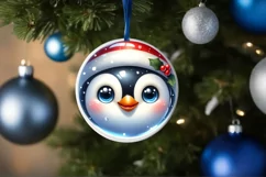Christmas Penguin Round Ornament Sublimation PNG Product Image 1
