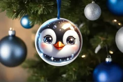 Christmas Penguin Round Ornament Sublimation PNG Product Image 3