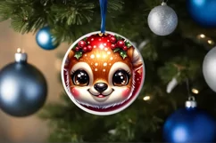 Christmas Deer Round Ornament Sublimation PNG Product Image 3