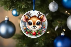 Christmas Deer Round Ornament Sublimation PNG Product Image 1