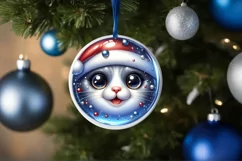 Shiny Christmas Cat Round Ornament Sublimation PNG Product Image 1