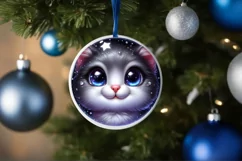 Christmas Cat Round Ornament Sublimation PNG Product Image 1