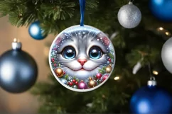 Christmas Cat Round Ornament Sublimation PNG Product Image 1