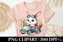 Easter Bunny Driving Egg Flower, Clipart |T-shirt, Mug PNG Product Image 4