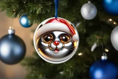 Christmas Cat Round Ornament Sublimation PNG Product Image 3