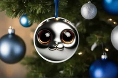 Christmas Cat Round Ornament Sublimation PNG Product Image 3