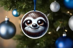 Christmas Sloth Round Ornament Sublimation PNG Product Image 1