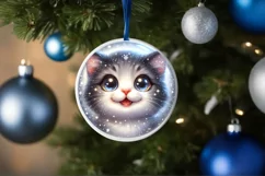 Christmas Kitten Round Ornament Sublimation PNG Product Image 1