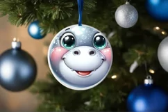 Christmas Hippo Round Ornament Sublimation PNG Product Image 1