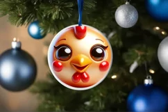 Christmas Chicken Round Ornament Sublimation PNG Product Image 3