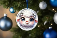 Christmas Lamb Round Ornament Sublimation PNG Product Image 1