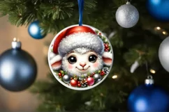 Christmas Lamb Round Ornament Sublimation PNG Product Image 3