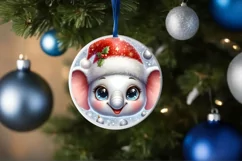 Christmas Elephant Round Ornament Sublimation PNG Product Image 3