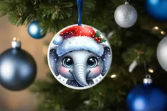Christmas Elephant Round Ornament Sublimation PNG Product Image 3