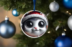 Christmas Kitten Round Ornament Sublimation PNG Product Image 3