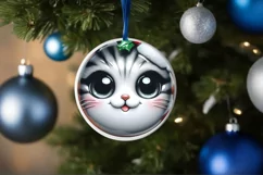 Christmas Kitten Round Ornament Sublimation PNG Product Image 3
