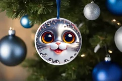 Christmas Kitten Round Ornament Sublimation PNG Product Image 3