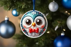 Christmas Owl Round Ornament Sublimation PNG Product Image 1