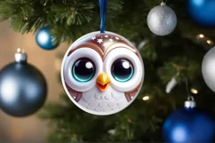 Christmas Owl Round Ornament Sublimation PNG Product Image 3