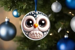 Owl Christmas Round Ornament Sublimation PNG Product Image 1