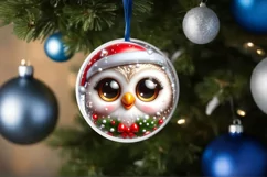 Shiny Christmas Owl Ornament Sublimation PNG Product Image 1