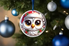Shiny Christmas Owl Ornament Sublimation PNG Product Image 3