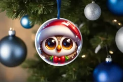 Shiny Christmas Owl Ornament Sublimation PNG Product Image 1