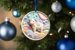 Colorful Cow Scene Round Ornament Sublimation PNG Product Image 4