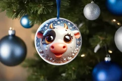 Cow Christmas Round Ornament Sublimation PNG Product Image 3