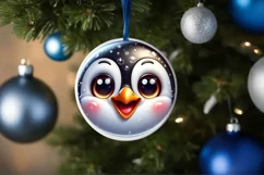 Penguin Christmas Round Ornament Sublimation PNG Product Image 1