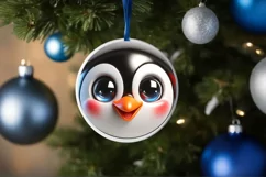 Penguin Christmas Round Ornament Sublimation PNG Product Image 3