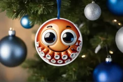 Octopus Christmas Round Ornament Sublimation PNG Product Image 3
