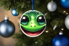 Frog Christmas Round Ornament Sublimation PNG Product Image 1