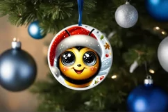 Bee Christmas Round Ornament Sublimation PNG Product Image 1