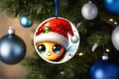 Bee Christmas Round Ornament Sublimation PNG Product Image 1