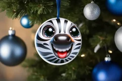 Zebra Christmas Round Ornament Sublimation PNG Product Image 1