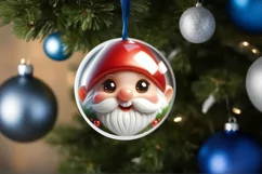 Gnome Christmas Round Ornament Sublimation PNG Product Image 3