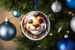 Lion Christmas Round Ornament Sublimation PNG Product Image 3