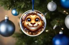 Lion Christmas Round Ornament Sublimation PNG Product Image 3