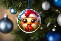 Round Cristmas Ornament with Chicken and Deer PNG Product Image 3