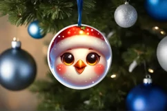 Christmas Chicken Smiling Round Ornament Sublimation PNG Product Image 1