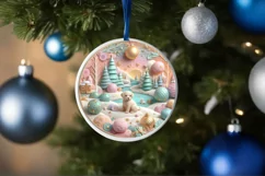Colorful Winter Scene with Puppy Round Ornament Sublimation Product Image 4