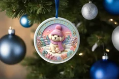Colorful Winter Scene with Puppy Round Ornament Sublimation Product Image 4